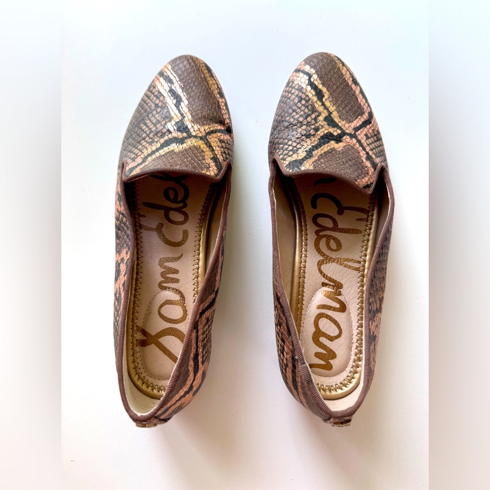 Sam Edelman Jordyn metallic rose gold snakeskin loafers sz 7.5